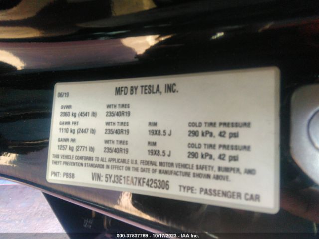 5YJ3E1EA7KF425306 Tesla Model 3 Range