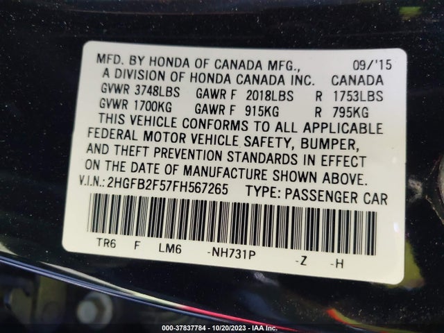 Honda Civic Sedan Lx 2015 2HGFB2F57FH567265 Image 9