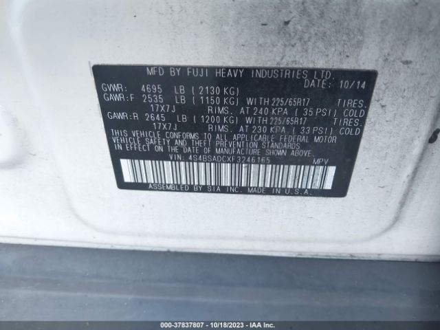 4S4BSADCXF3246165 Subaru Outback 2.5i Premium