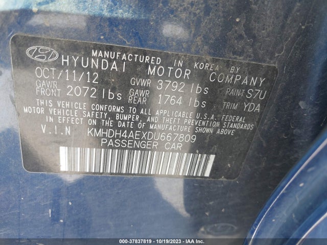2013 HYUNDAI ELANTRA LIMITED (ULSAN PLANT) VIN: KMHDH4AEXDU667809