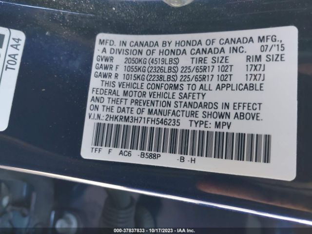 2HKRM3H71FH546235 Honda Cr-v Ex-l