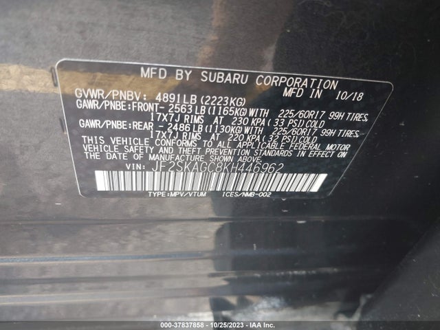 Subaru Forester Premium 2019 JF2SKAGC8KH446962 Image 9