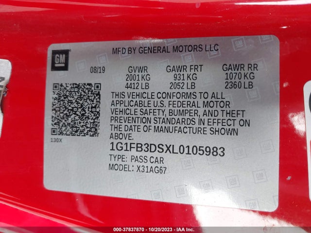 Chevrolet Camaro Rwd  1lt 2020 1G1FB3DSXL0105983 Image 9