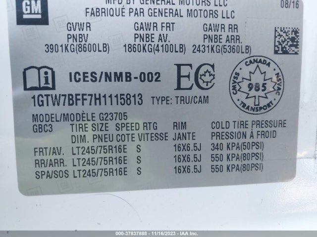 GMC Savana 2500 Work Van 2017 1GTW7BFF7H1115813 Image 9