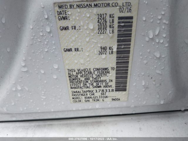 1N4AL3AP9GC178318 Nissan Altima 2.5 Sl/2.5 Sr/2.5 Sv/2.5/2.5 S