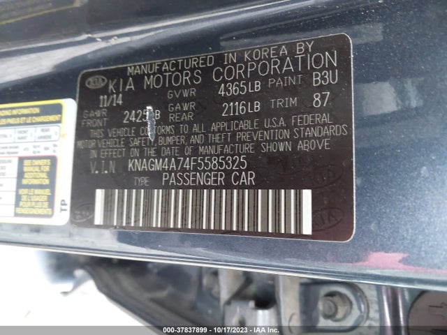 KIA Optima Lx 2015 KNAGM4A74F5585325 Image 9