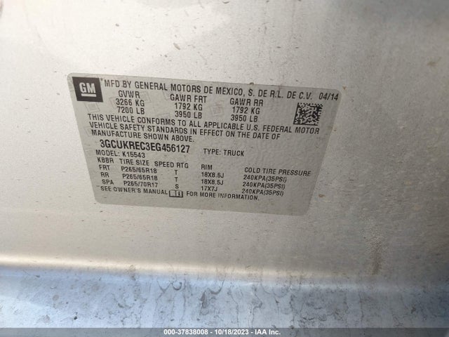 2014 CHEVROLET SILVERADO 1500 1LT VIN: 3GCUKREC3EG456127
