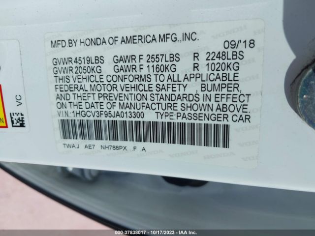 1HGCV3F95JA013300 Honda Accord Hybrid Touring