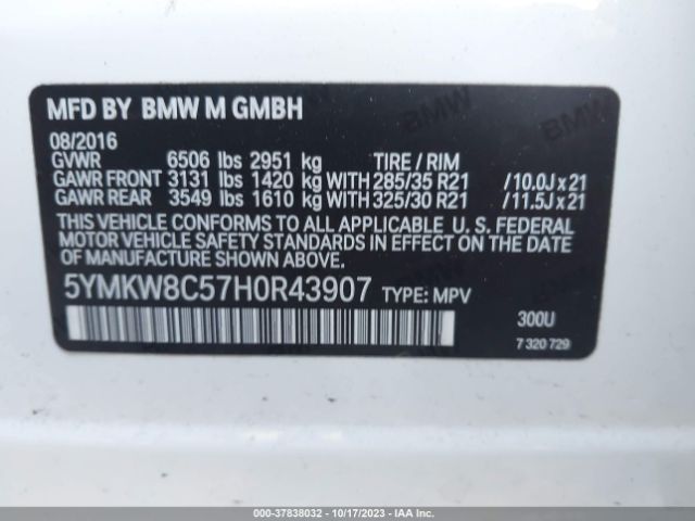 5YMKW8C57H0R43907 BMW X6 M