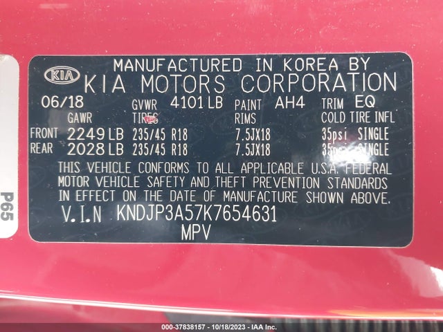 KIA SOUL + 2019 KNDJP3A57K7654631 Image 9