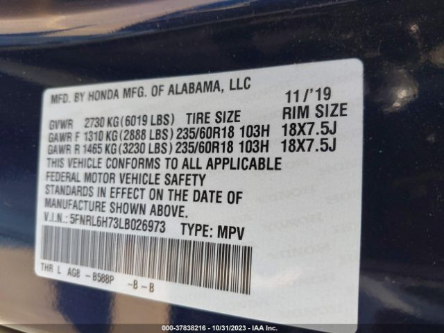 5FNRL6H73LB026973 Honda Odyssey Ex-l/ex-l W/navi & Res