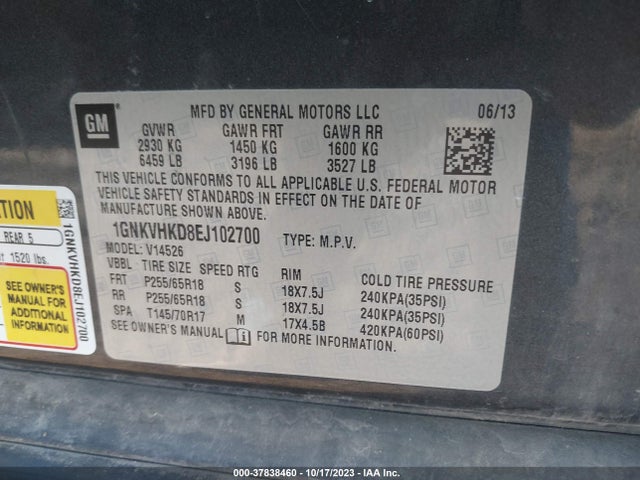 Chevrolet Traverse Lt 2014 1GNKVHKD8EJ102700 Image 9