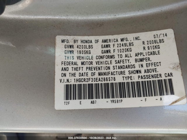 Honda Accord Sedan Lx 2014 1HGCR2F30EA286578 Image 9