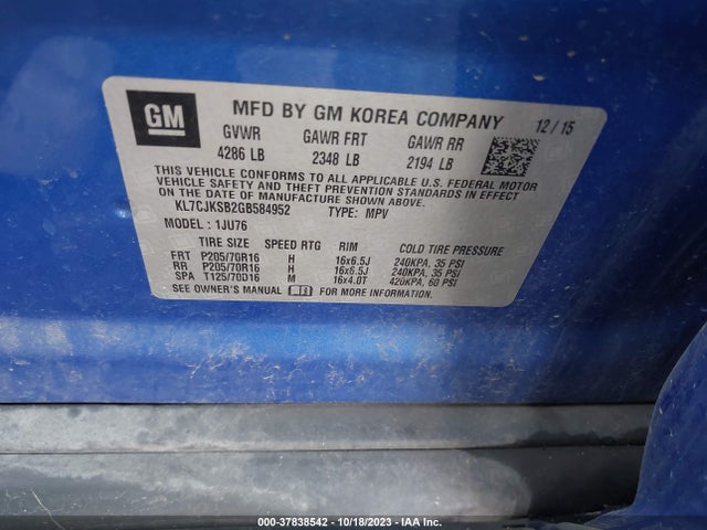 Chevrolet Trax 1ls 2016 KL7CJKSB2GB584952 Image 9