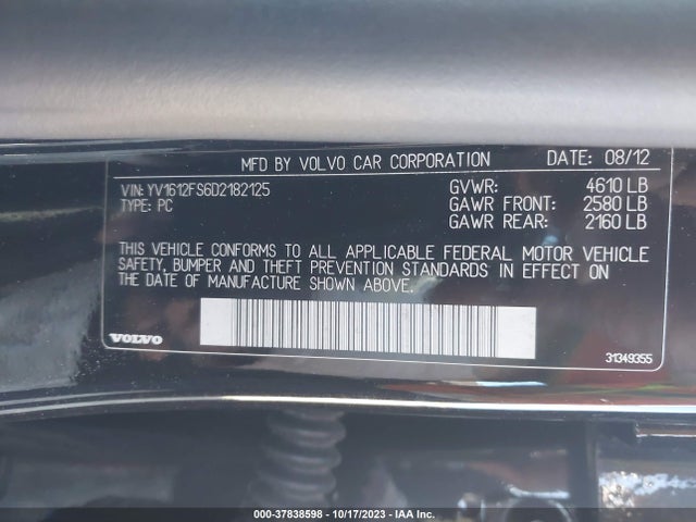 2013 VOLVO S60 T5 VIN: YV1612FS6D2182125