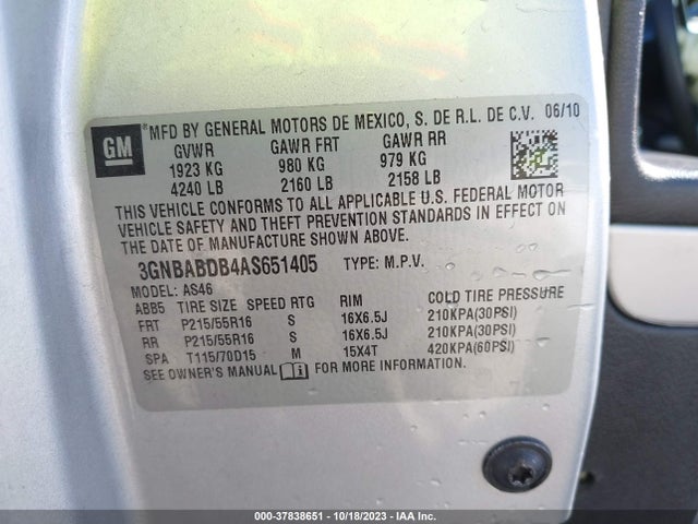 2010 CHEVROLET HHR LT VIN: 3GNBABDB4AS651405