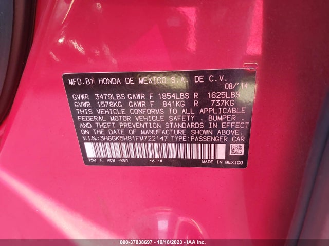 Honda Fit Ex-l/ex 2015 3HGGK5H81FM722147 Image 9