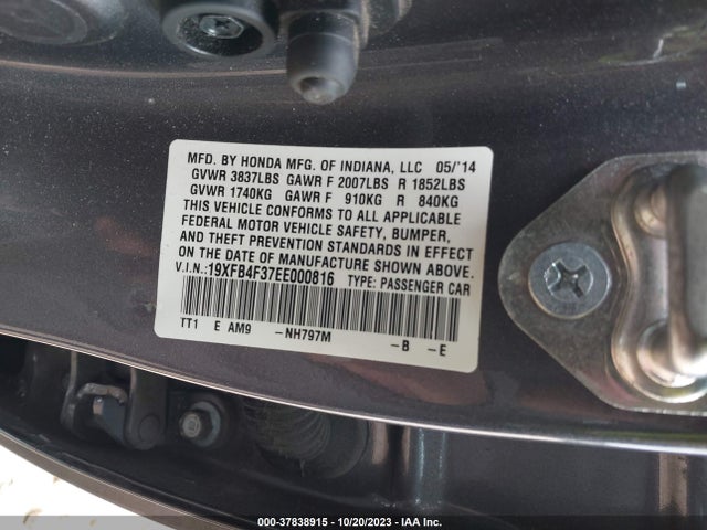 Honda CIVIC HYBRID 2014 19XFB4F37EE000816 Image 9