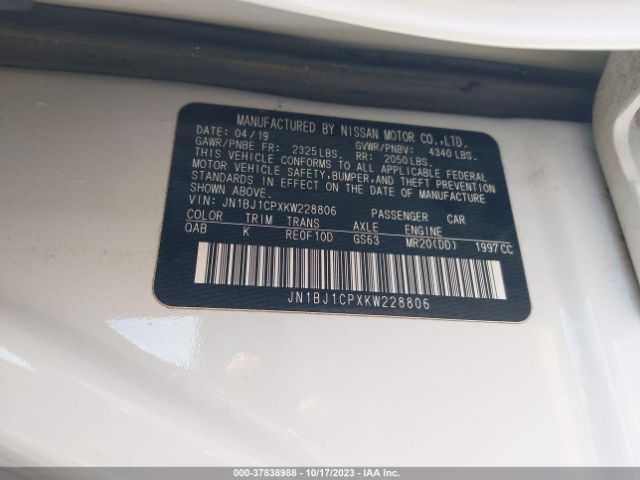 JN1BJ1CPXKW228806 Nissan Rogue Sport Sv