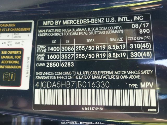 4JGDA5HB7JB016330 Mercedes-Benz Gle Gle 350