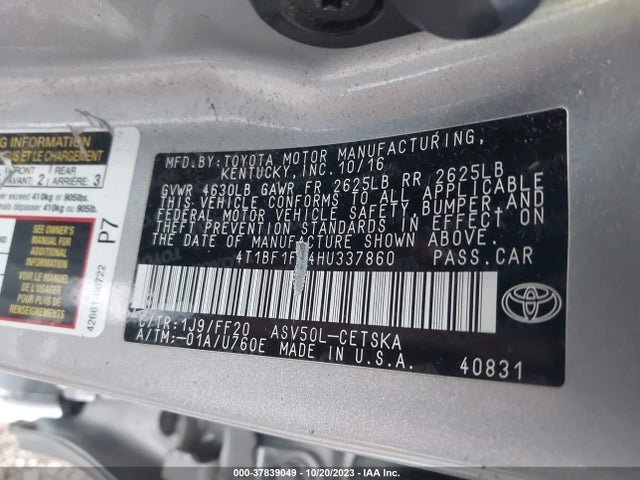Toyota CAMRY SE 2017 4T1BF1FK4HU337860 Image 9