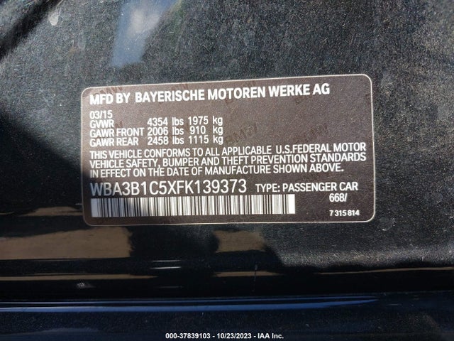 2015 BMW 3 SERIES 320I VIN: WBA3B1C5XFK139373