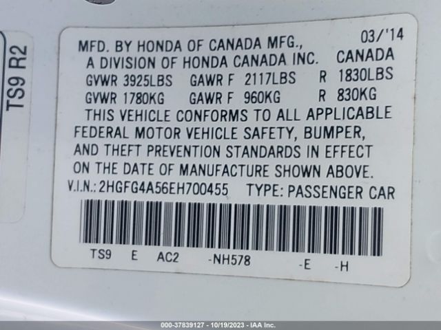 2HGFG4A56EH700455 Honda Civic Coupe Si