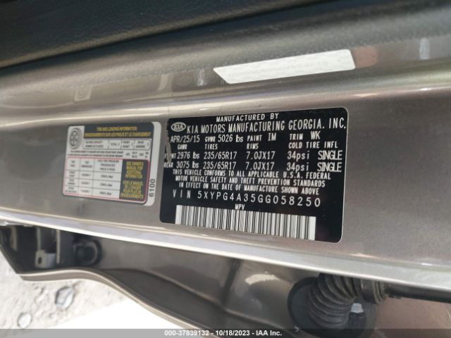 5XYPG4A35GG058250 KIA SORENTO L