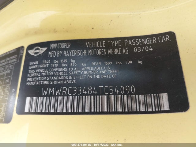 2004 MINI COOPER HARDTOP WMWRC33484TC54090 Photo 8