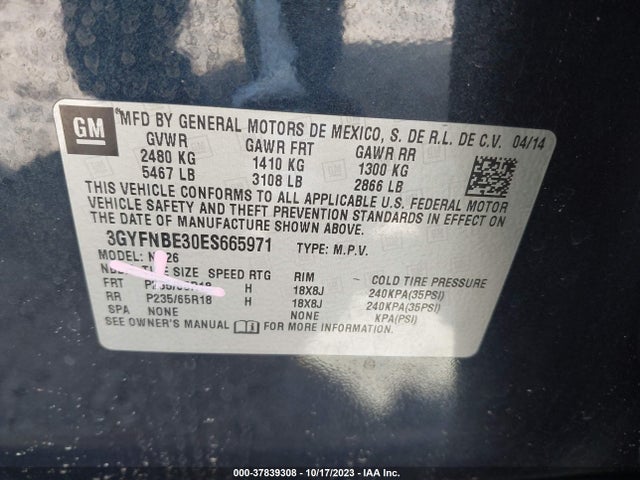 3GYFNBE30ES665971 Cadillac Srx Luxury Collection