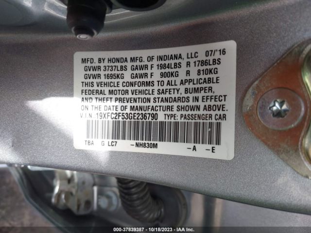19XFC2F53GE236790 Honda Civic Sedan Lx
