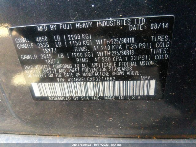 4S4BSELCXF3217662 Subaru Outback 3.6r Limited