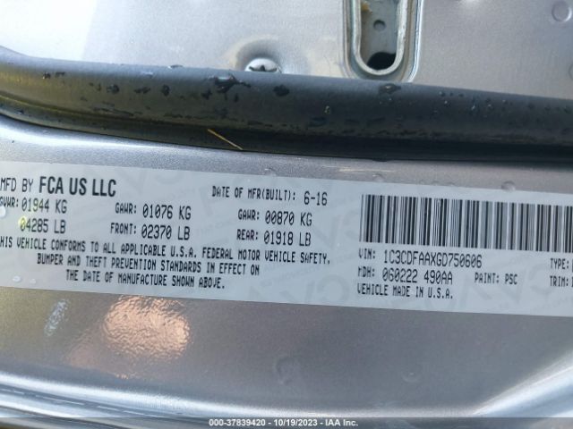 1C3CDFAAXGD750606 Dodge DART SE