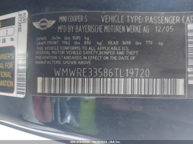 2006 MINI COOPER S WMWRE33586TL19720 Photo 8