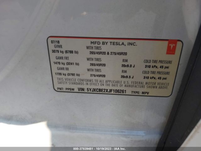 5YJXCBE2XJF106261 Tesla Model X 75d/100d/p100d