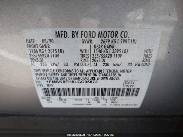 2020 FORD EXPLORER 1FMSK8FH8LGC95872 Photo 8