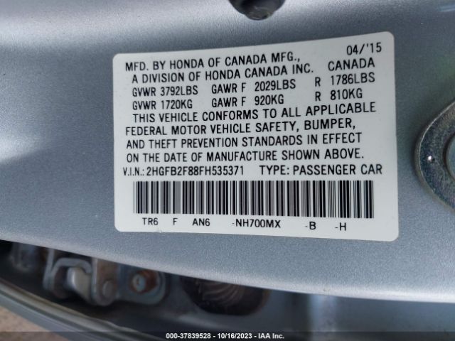 2HGFB2F88FH535371 Honda Civic Sedan Ex