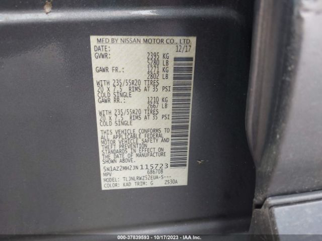 5N1AZ2MH2JN115723 Nissan MURANO SL