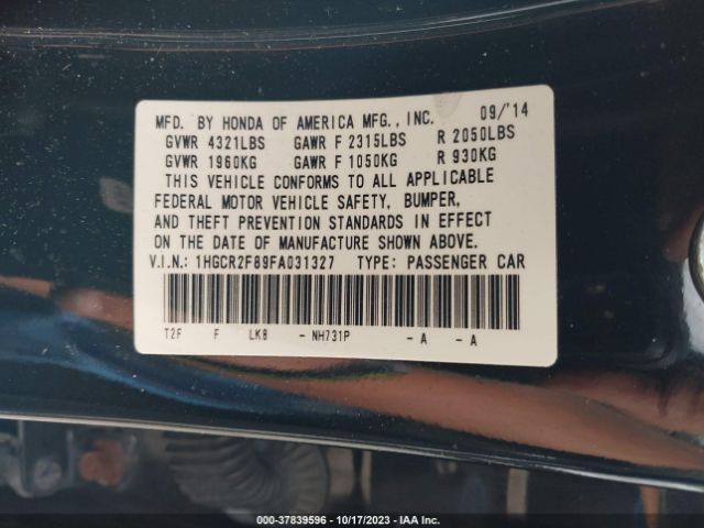 1HGCR2F89FA031327 Honda Accord Sedan Ex-l