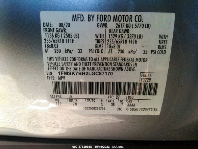 1FMSK7BH2LGC87170 Ford Explorer Base