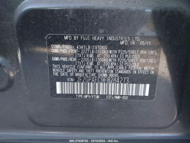 JF2GPAFC9F8284273 Subaru Xv Crosstrek Premium