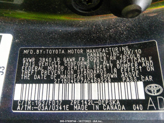 2010 TOYOTA COROLLA S VIN: 2T1BU4EE7AC469229