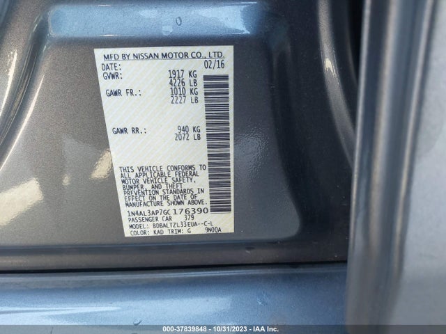 2016 NISSAN ALTIMA 2.5 SL VIN: 1N4AL3AP7GC176390