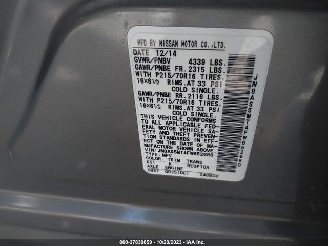Nissan Rogue Select S 2015 JN8AS5MT4FW652680 Image 9