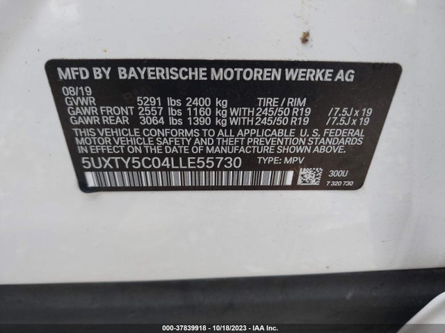 BMW X3  Xdrive30i 2020 5UXTY5C04LLE55730 Image 9