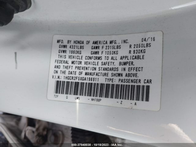 1HGCR2F5XGA196911 Honda Accord Sedan Sport