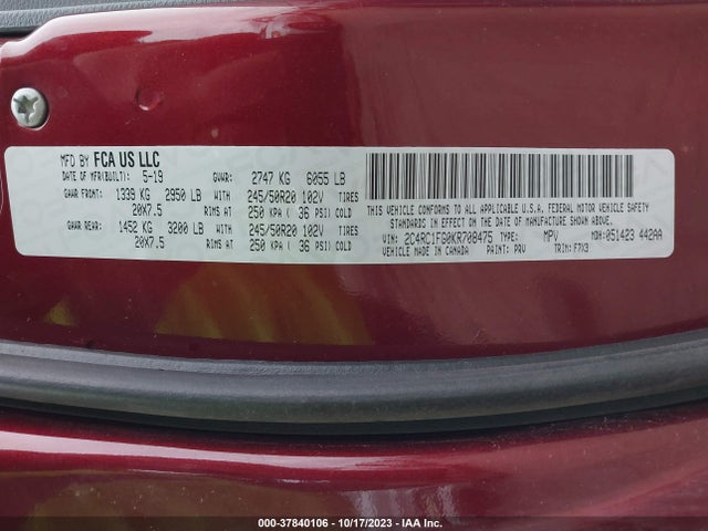 2C4RC1FG0KR708475 Chrysler Pacifica Touring Plus