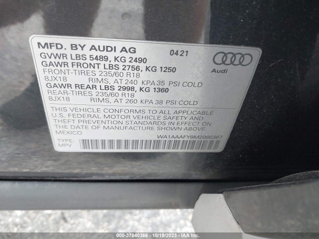 WA1AAAFY9M2086367 Audi Q5 Premium 45 Tfsi Quattro S Tronic
