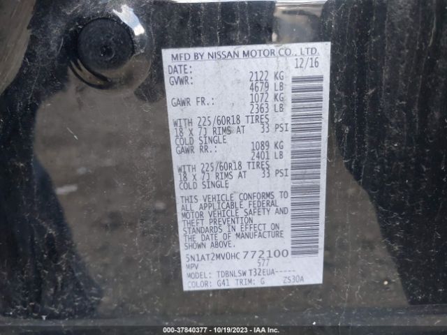 5N1AT2MV0HC772100 Nissan Rogue Sl