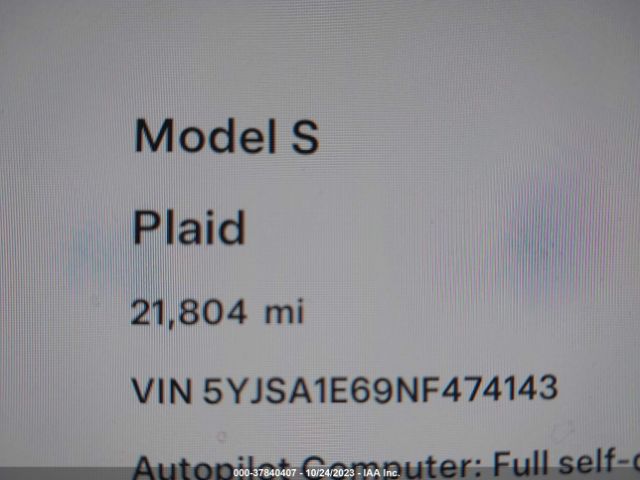 Tesla Model S Plaid 2022 5YJSA1E69NF474143 Image 7